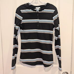 Nordstrom BP Black Henley with White and Blue Stripes Size Small